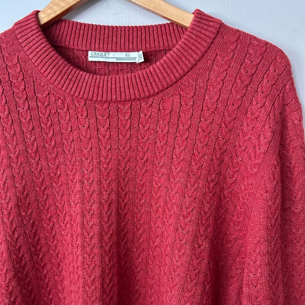 Criquet Sweater Mens XL Red Baby‎ Alpaca Blend Cable Knit Crewneck Pullover Golf